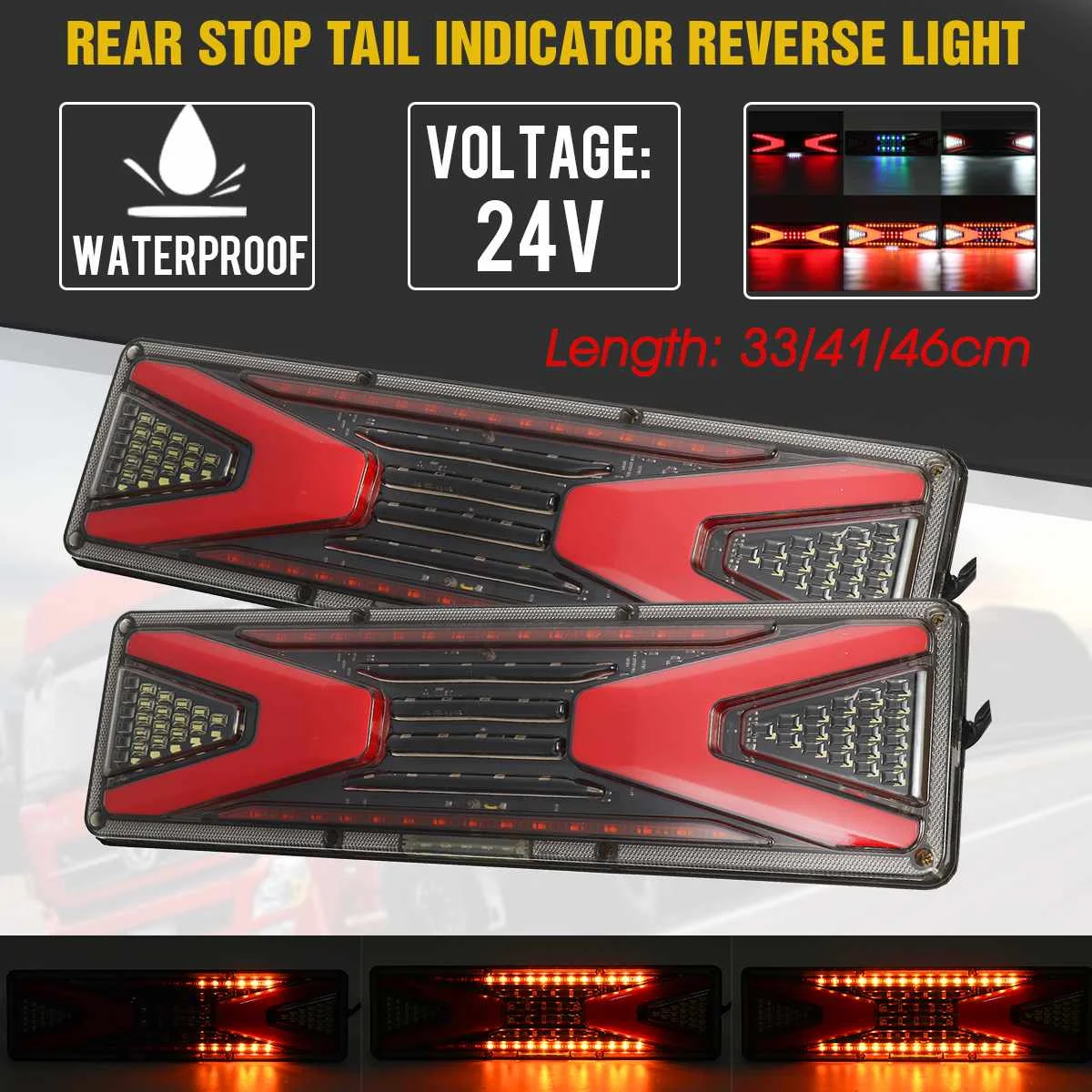 2Pcs 24V LED Truck Tail Light Trailer Warning Lights Taillight Stop Brake Light Rear Reverse Turn Signal Indicator Lorry Bus