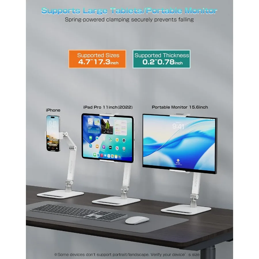 Supporto per tablet per iPad Supporto per monitor portatile Supporto per braccio pieghevole in lega di alluminio da 15,6'' 17,3'' con scrivania girevole a 360°