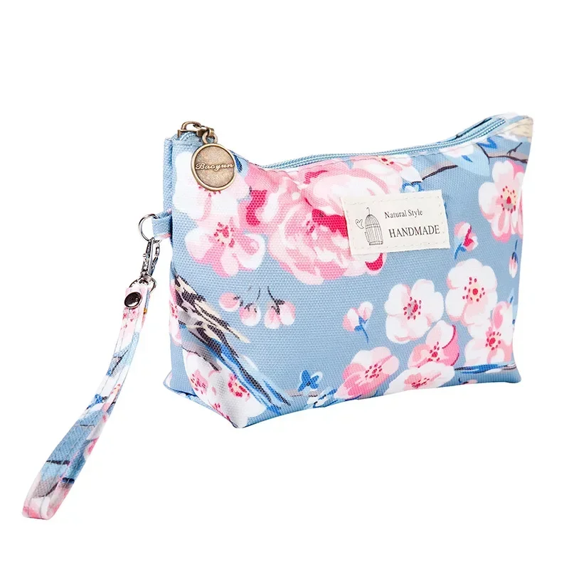 Bolsa de cosméticos para mujer con diseño de pájaro y flor rosa de alta calidad, almacenamiento de artículos de tocador, bolsa de maquillaje impermeable, bolsa de lavado portátil