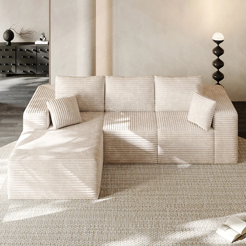 

Modern L-shaped combination sofa comfortable corduroy fluffy square vacuum compression comfortable living room furniture