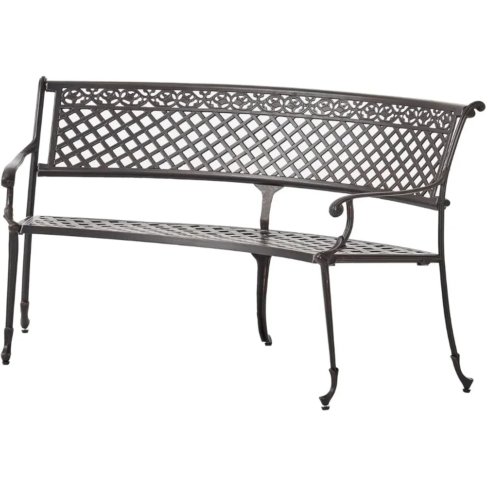 Outdoor bench, Sebastian antique cast aluminum fan-shaped outdoor bench, shiny copper, outdoor bench,