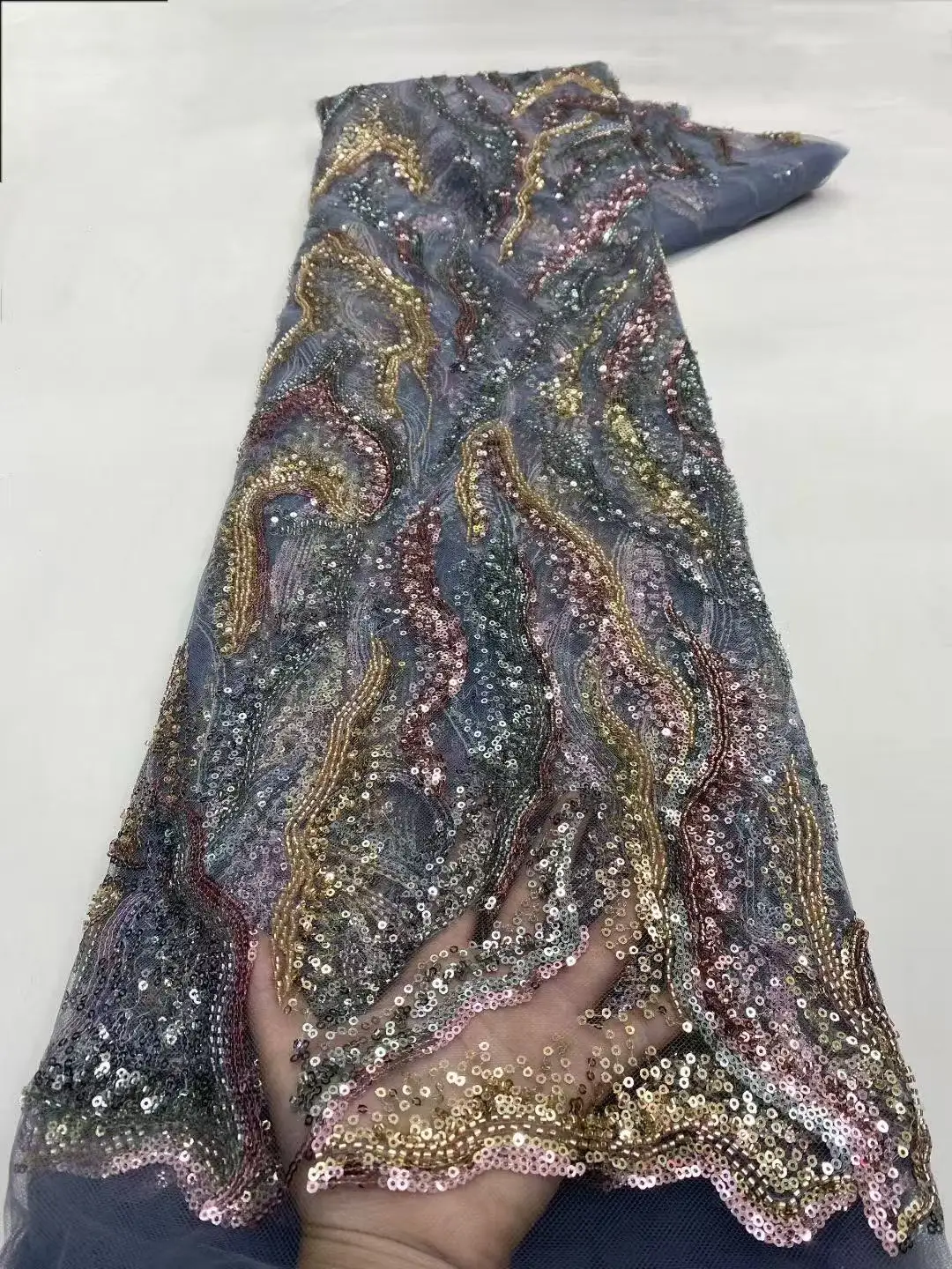 

Beautiful Nigerian Sequins Party Lace African Beads Lace Fabric 2026 High Quality 5 Yards African French Tulle Net Lace