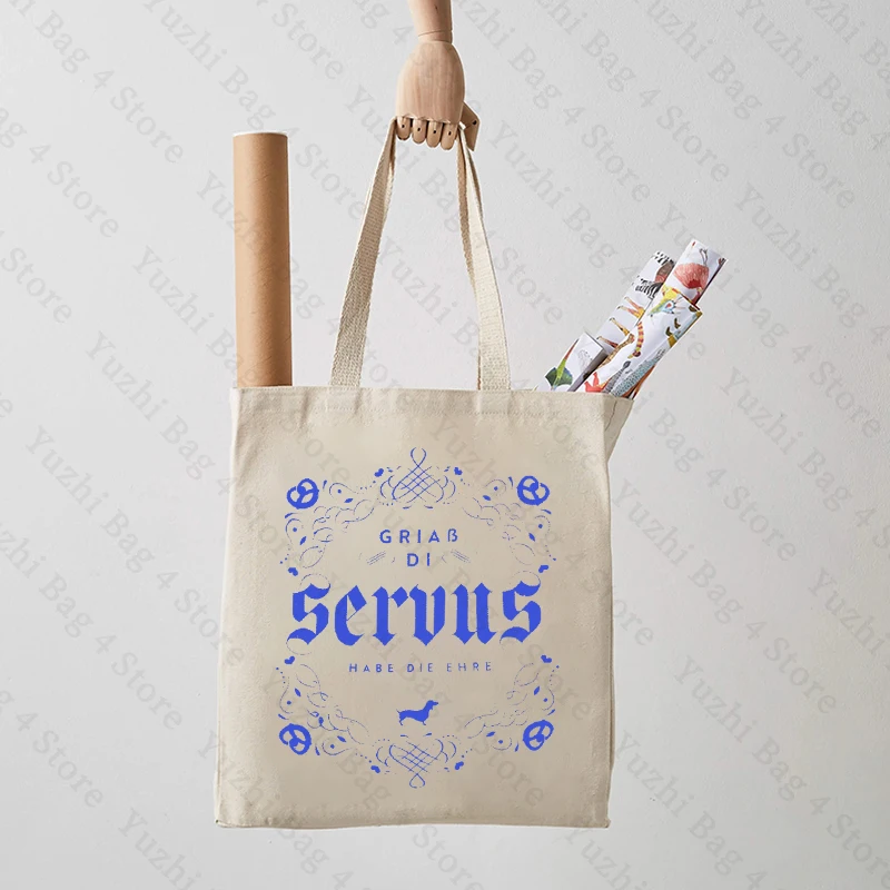 Griab Di Servus Habe Die Ehre Puppy Print Draagtas Canvas Eco Tas Grote Capaciteit Winkelen Opvouwbare Herbruikbare Tassen