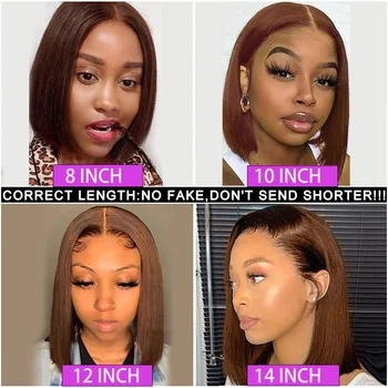 Bone Straight Short Bob Wig Human Hair 300% Density Chocolate Brown Straight Bob Wigs 2x6 HD Lace Wig Human Hair for Black Women - Image 6