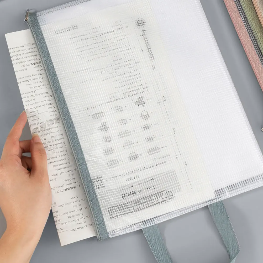 

5pcs A4 Mesh Zipper Pouch File Bag Transparent Document Organizer Portable Storage For Classroom Exam Papers Stationery Holder