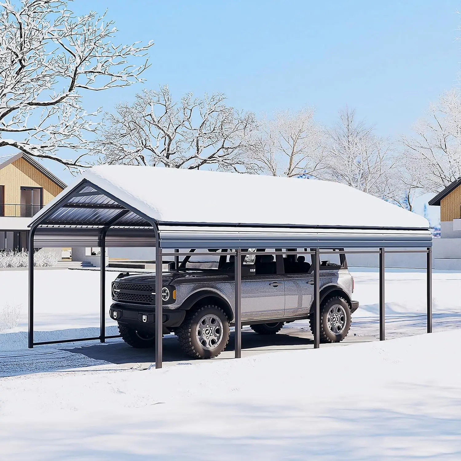 Oc Orange-Casual 12 X 20 Ft Metal Carport, Outdoor Heavy Duty Steel Canopy, Garage Car Shelter Shade With Metal Roof, Outdoor