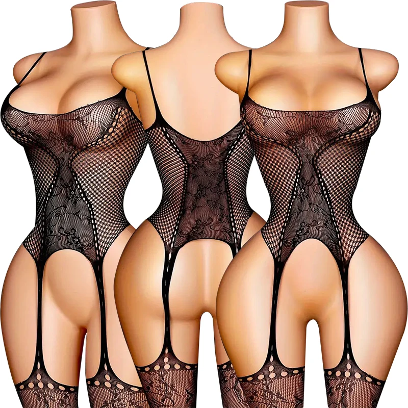 One Pieces Low Bras Body Suits Sling Bodystocking Erotic Crotchless Underwear For Women Black Sexy Fishnet Hollow Underwear Sets