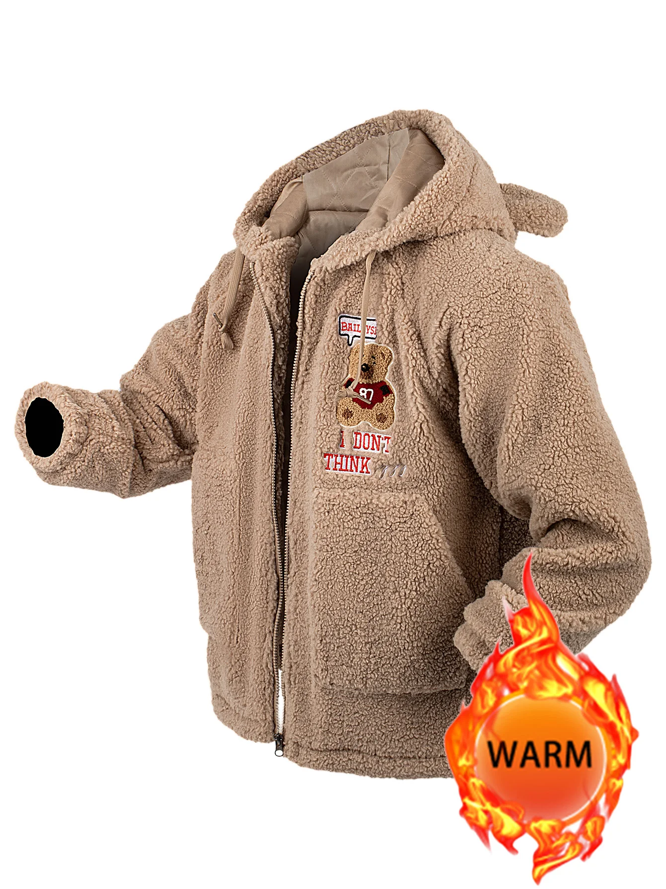 

Женская флисовая куртка на молнии с капюшоном, утепленное осенне-зимнее пальто с карманами, повседневное милое мультяшное пальто с вышивкой медведя, унисекс