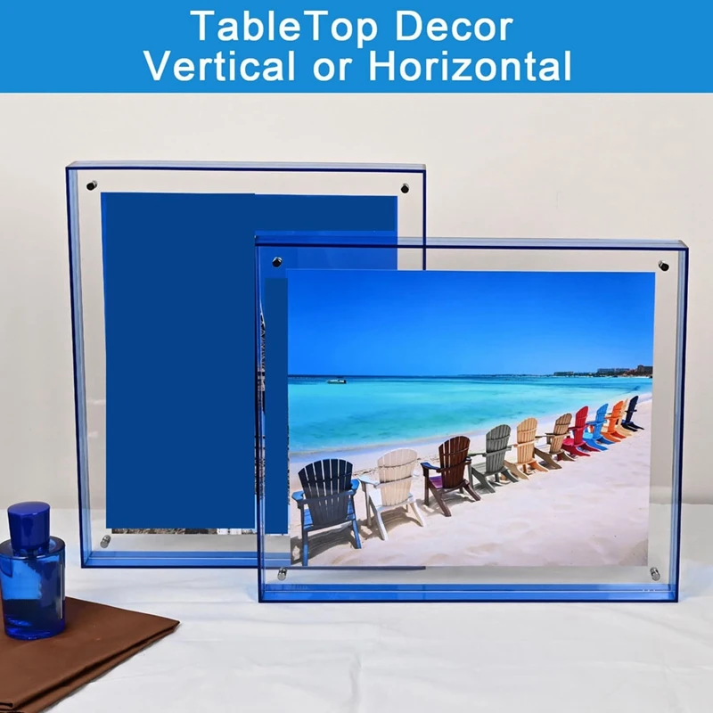 8.5X11 Picture Frame, Stunning Color Acrylic Floating Photo Frame,Horizontal And Vertical Formats For Display,Blue Easy To Use