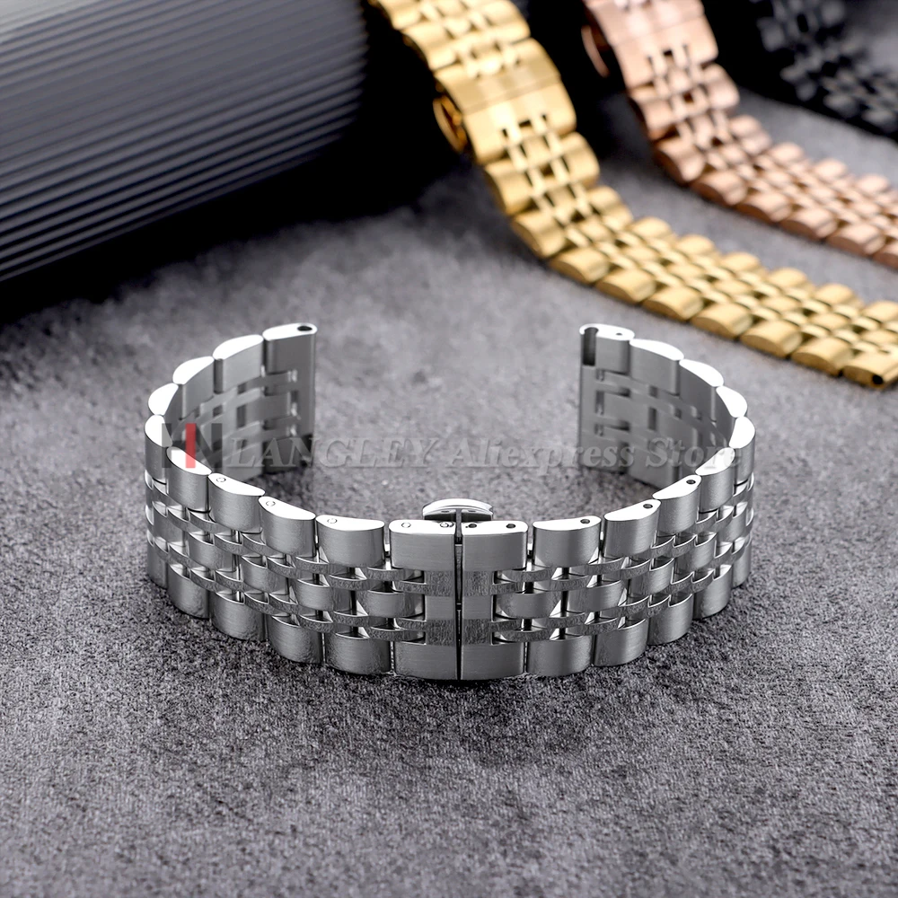 Correa de reloj de acero inoxidable de 20mm y 22mm para Tissot, Citizen, Seiko, hebilla de mariposa sólida, correas de reloj universales de liberación rápida