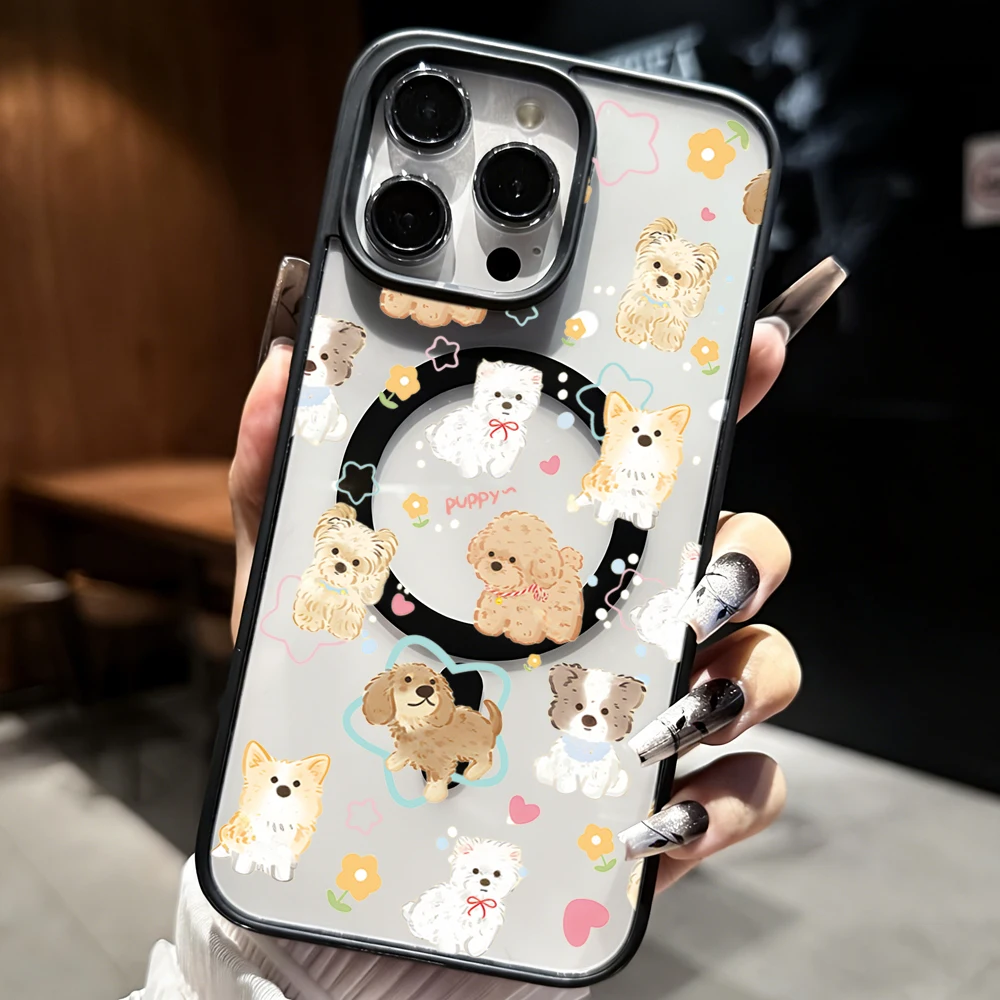 Amiable Puppy Niedliche Transparente Hülle für Magsafe iPhone 15 16 Pro Max 17 14 11 13 12 Pro Max Plus Hülle Magnetisches Kabelloses Laden Coque – Detail 1
