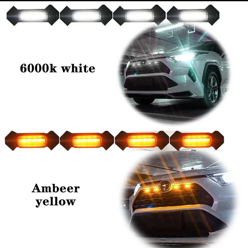 4PCS Raptor Lights Compatible with For Toyota RAV4 LED Grill Lights 2019 2020 2021 2022 Front grille lights Amber Light 12V