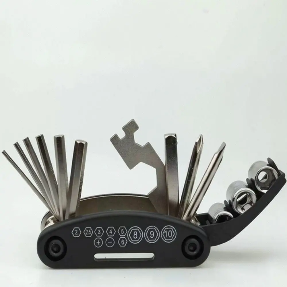 Foldable Bicycle Tool Kit Stainless Steel 16 In 1 Multi Function Spanner Cycling Maintenance Accessory For Road Cycling