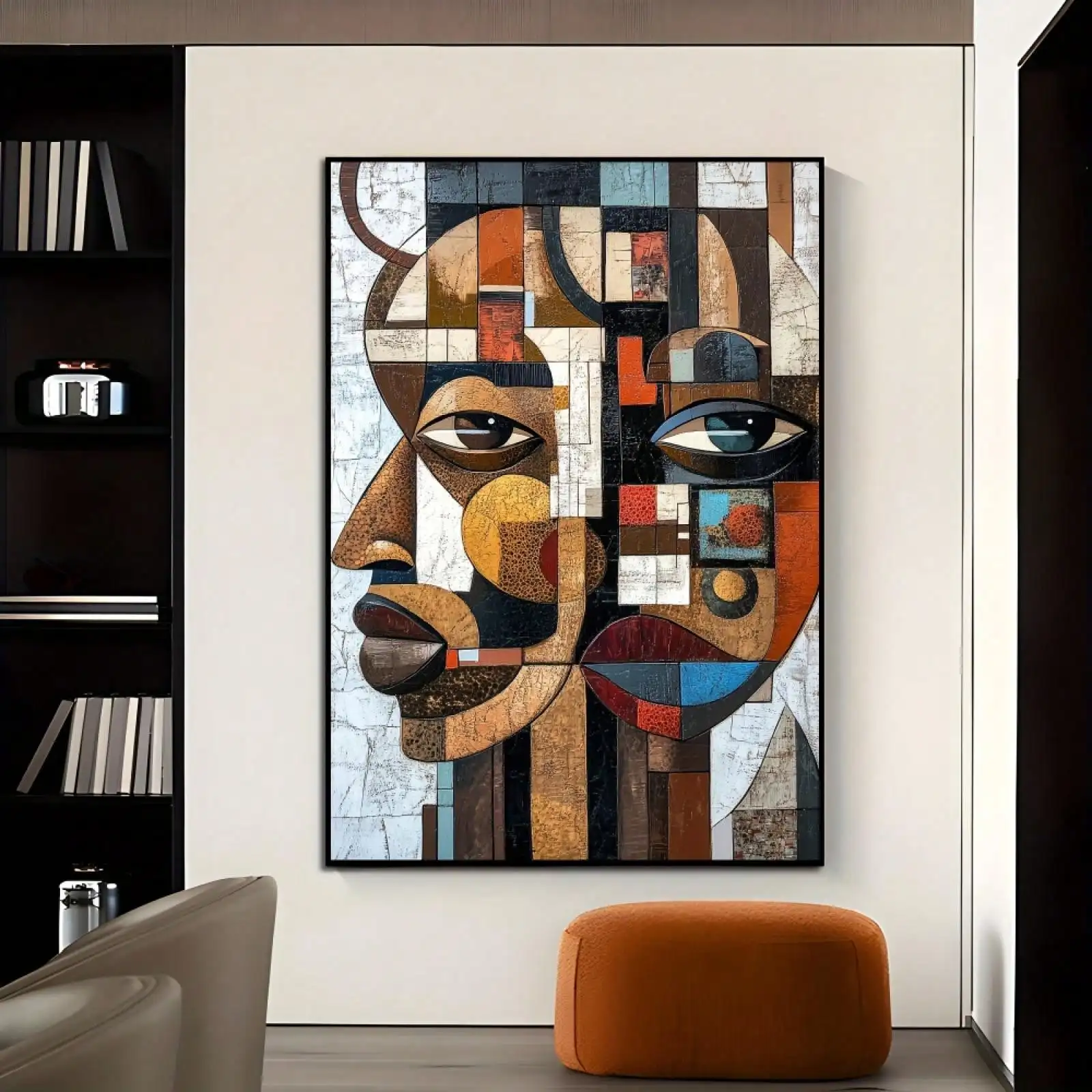 

Афроамериканское холст в рамке — современные абстрактные мужчины (яркий геометрический дизайн