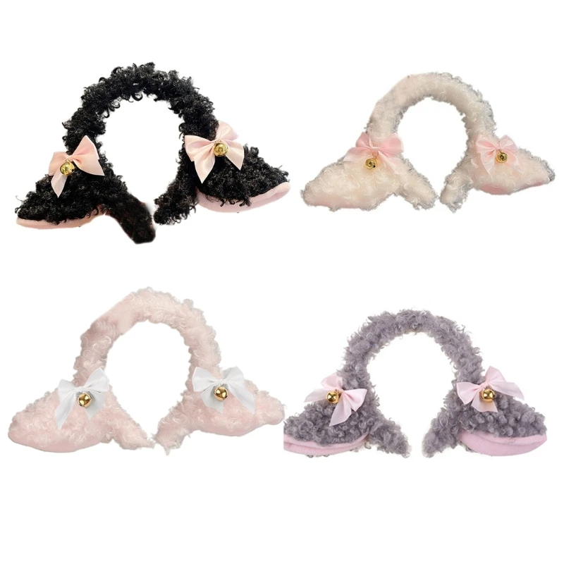 for Cat Ear Hair Hoop Lamb Ears Headband Bowknot with Bells Anime Hairban Drop Shipping