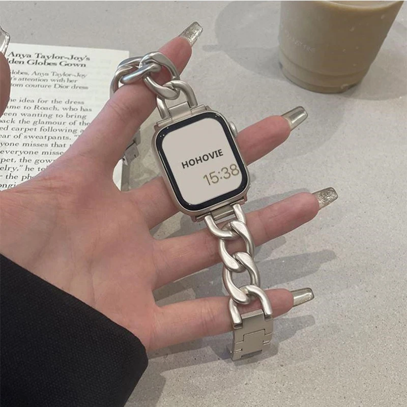 Модный металлический ремешок-цепочка для Apple Watch Ultra 49 мм 44 45 38 40 41 42 мм, ремешок из нержавеющей стали для iWatch Series 9 8 7 6 5 4 3 SE