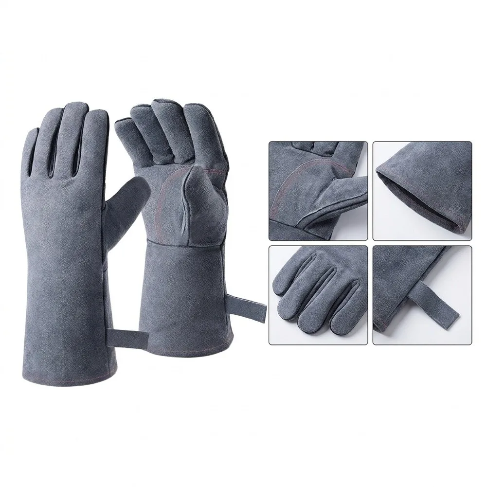 Welding Gloves 16 Inch Gray with Extended Arm Coverage for Use in High Heat Environments Like BBQ Pits and Welding Booths