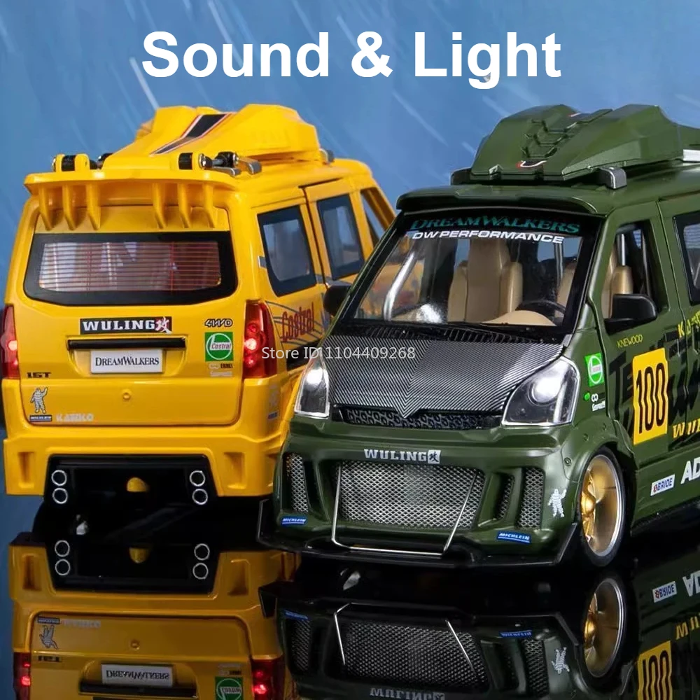 1:24 武陵宏光バン修正バージョン車バーベキュートラックモデルおもちゃ合金ダイキャストミニチュア車両モデル装飾ギフト