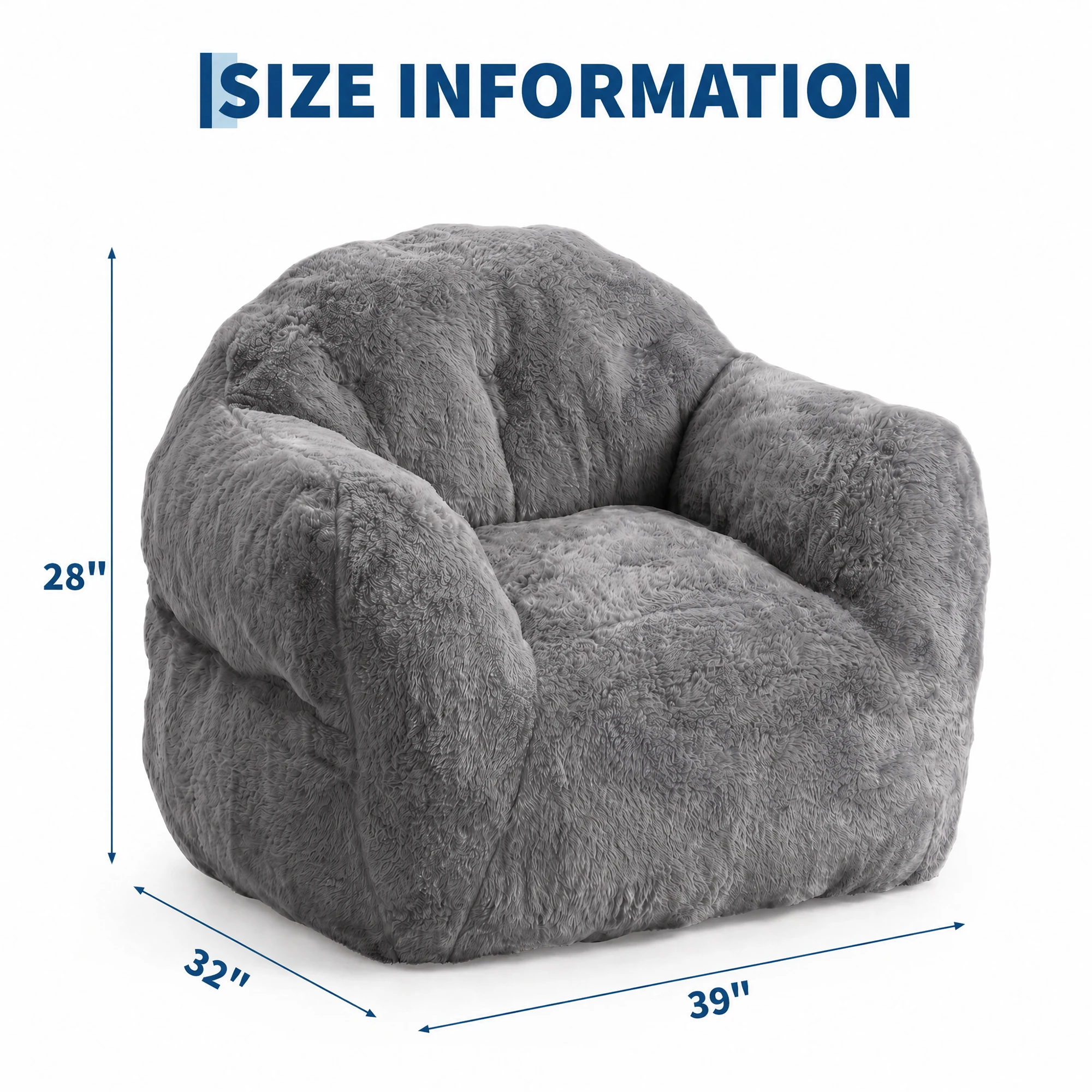 Oversized Bean Bag Chair with Armrests, Faux Rabbit Fur Cover, High-Density Foam Filled Lounge Sofa for Adults & Kids, Cozy Modern Floor Seating for Living Room/Bedroom/Dorm