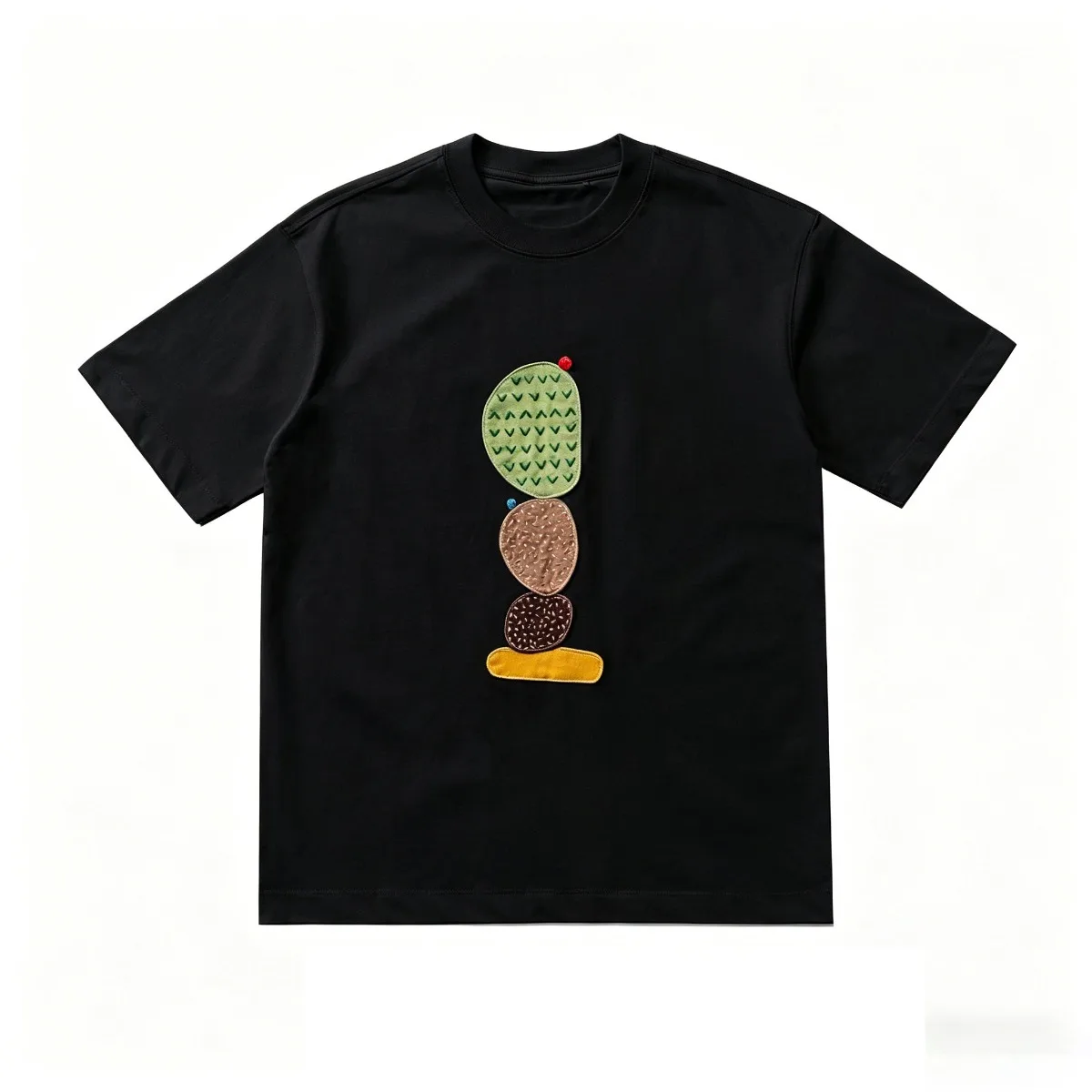 Japanese Retro Cactus Print Fabric Short Sleeved T-shirt Loose Short Tee