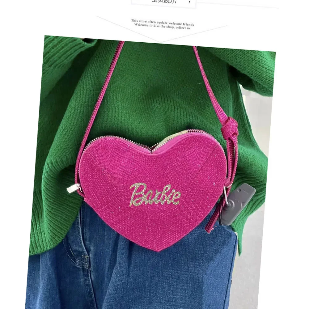 Barbie Heart-shaped Shoulder Bag Love Full Diamond Flash Party New Portable Anime Kawaii Mini Phone Underarm Bag Girl Gifts