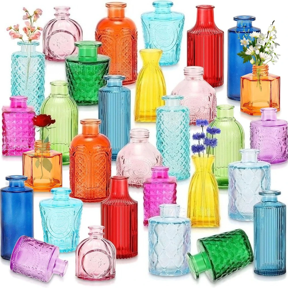 

10Pcs Colorful Glass Flower Bud Vases Vintage Hydroponic Flower Planter Small Vase for Wedding Table Decoration DIY Gifts