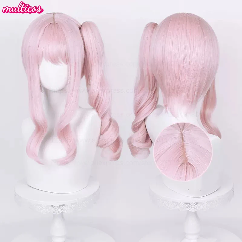 Hochwertige Anime Akiyama Mizuki Cosplay-Perücke, 45 cm lang, hellrosa, lockig, hitzebeständiges Kunsthaar, Halloween-Party-Perücken – Detail 1