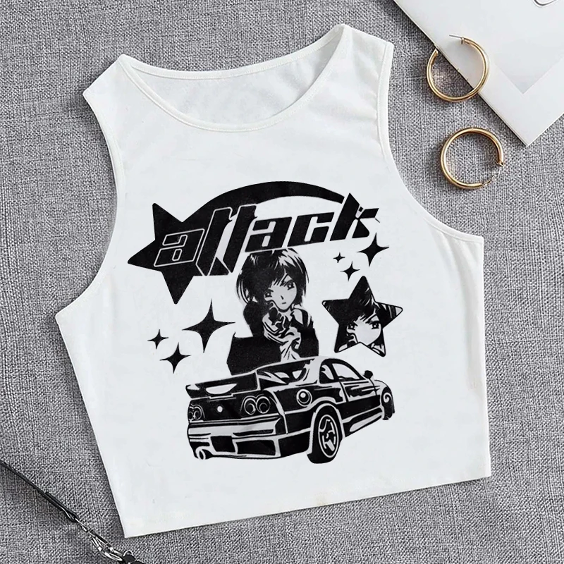 Tank Top Crop Top Vintage T-Shirt 2000er Y2K Top T-Shirt Damen Cropped Weste Streetwear Lustige T-Shirts Weibliche Harajuku Kleidung T-Shirt