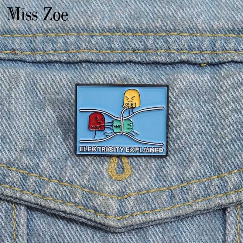 Funny Electricity Explained Enamel Pins Custom Electromagnetic Phenomena Brooches Lapel Badges Cartoon Jewelry Gift for Friends