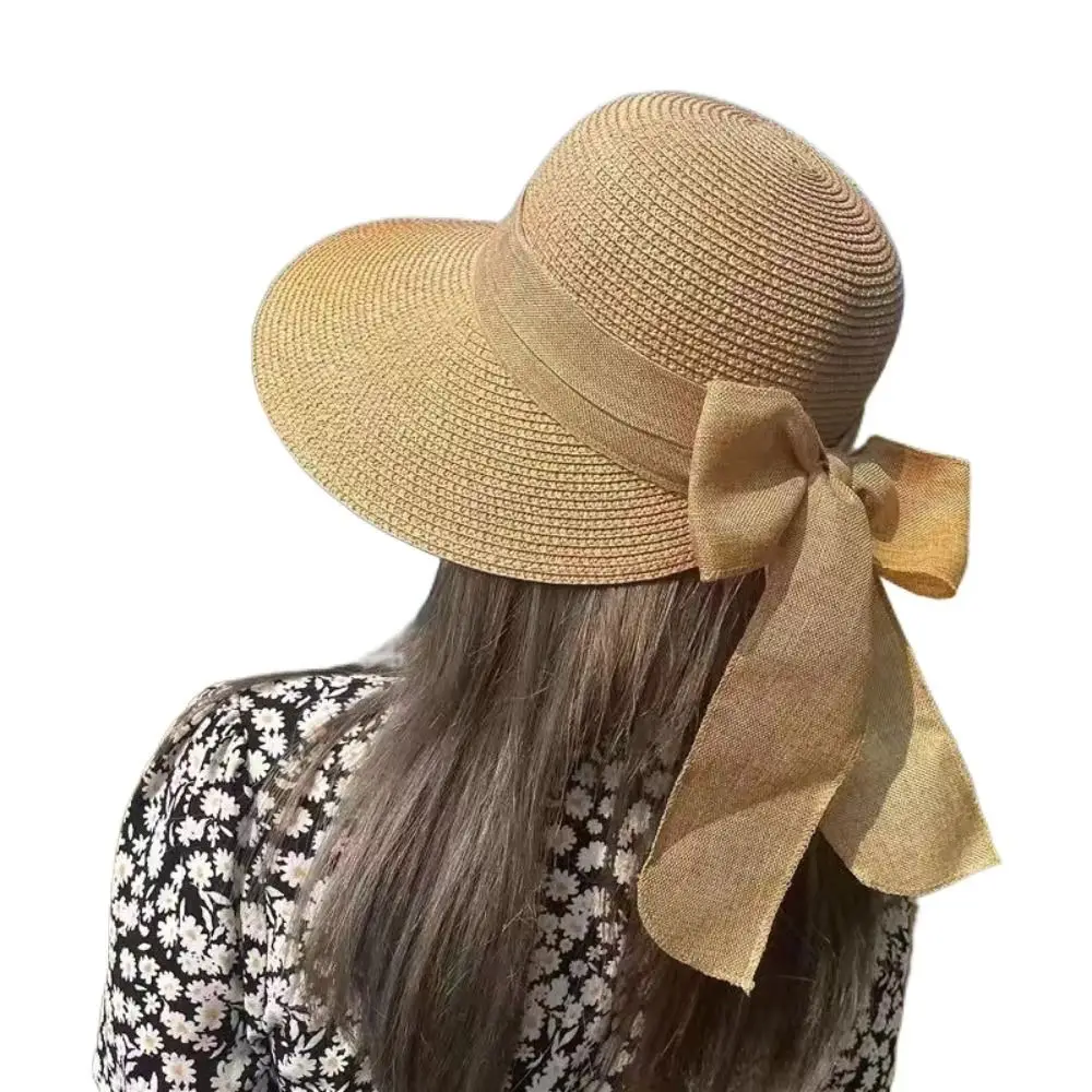 Bowknot Sun Hat Summer Breathable Wide Brim Beach Cap UV Protection Casual Straw Hat for Women