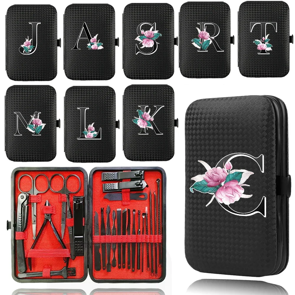 

24Pcs Nail Clippers Set Stainless Steel Manicure Tool Portable Pedicure Care Kit Pocket Organizer Bag Whitemarble Letter Pattern