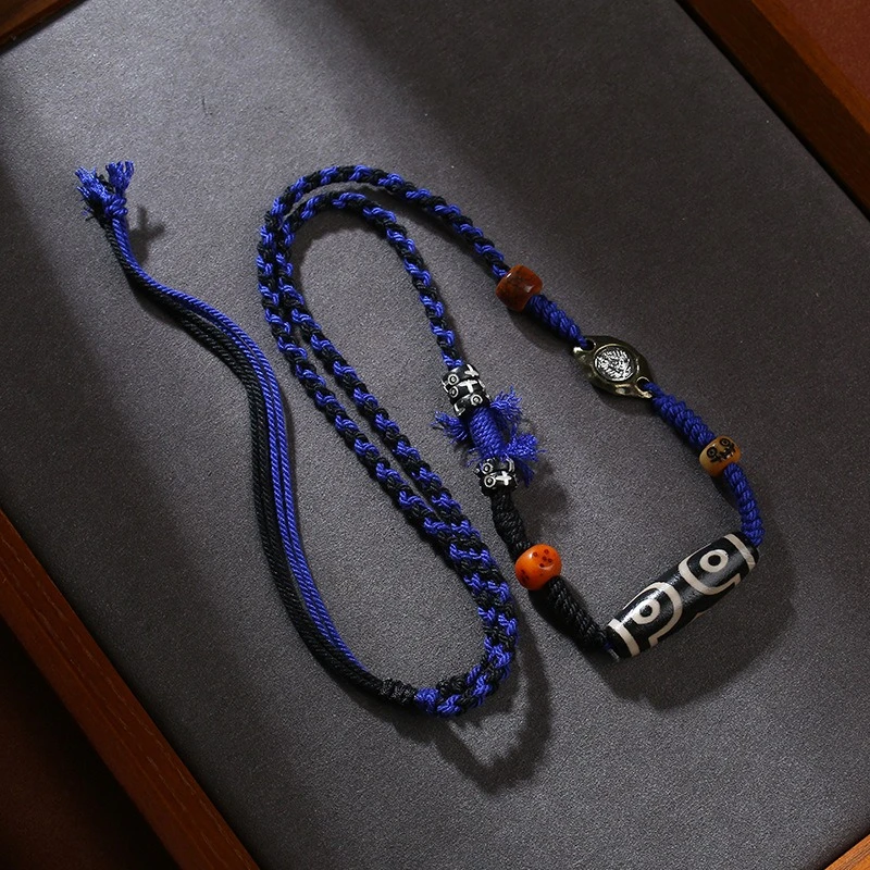 

Tibetan Three Eyed Bead Pendant, Tibetan Handmade Weaving, Hanging Rope, Cultural Ornament, unisex, Ethnic Style Accessories