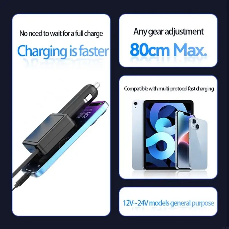 462B Retractable Car Charger Fast Car Phone Charger PD30W Retractable Cable USB Car Charger for Phone Accessories