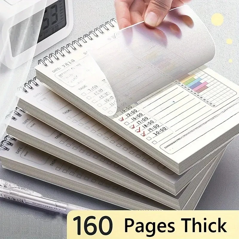 Spiral-A5-Notizbuch, Planer, Zeitpläne, Tagesplan, To-Do-Liste, 160 Seiten, dicker Notizblock, Notizbücher, Tagebuch, Agenda, Schreibblöcke, Büro