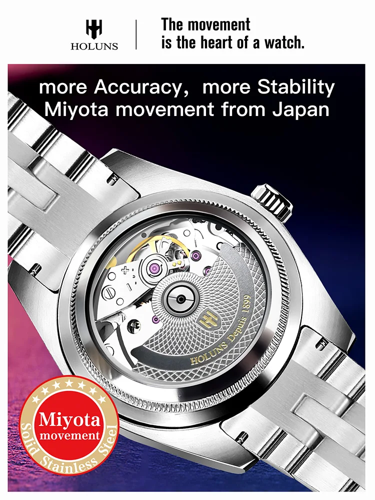 Holuns orologio in oro per uomo diamanti di lusso classico orologio meccanico automatico da uomo in acciaio inossidabile impermeabile Relogio Masculino