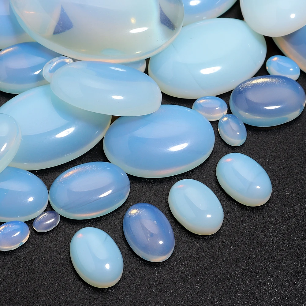 Wholesale New Fashion 10pcs Natural Bulk White Opal Beads 10x14 13x18mm Flat Back Oval Cabochons Stone Beads for Jewelry Makings