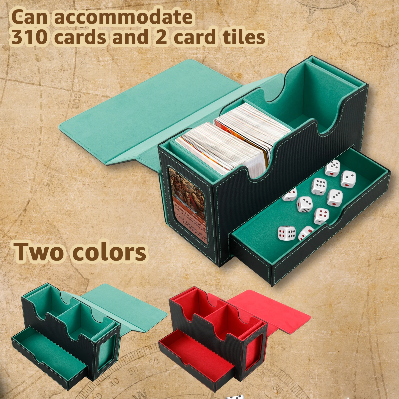 Magnetic Game Box Leather Double Deck Commander Card Storage Box with 2 Display Windows Large Capacity For Bar Christmas Party