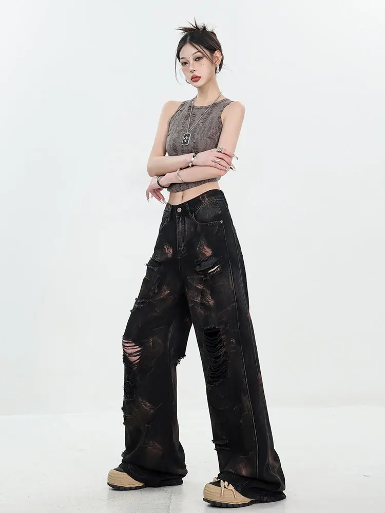 Jeans hip hop plus size: calças largas tie-dye da moda, rasgadas e fluidas