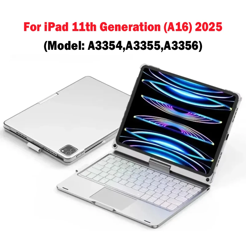 Nieuw Magic Keyboard voor iPad 11e generatie 2025 A16, toetsenbordhoes voor iPad Air 7, 11, 13 inch 2025 M3, 360 graden draaibaar met achtergrondverlichting