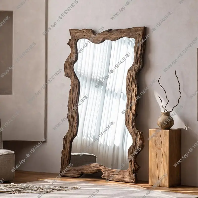 

Retro solid wood dressing floor-to-ceiling mirror cloakroom full-body mirror clothing wedding hotel decorative mirror