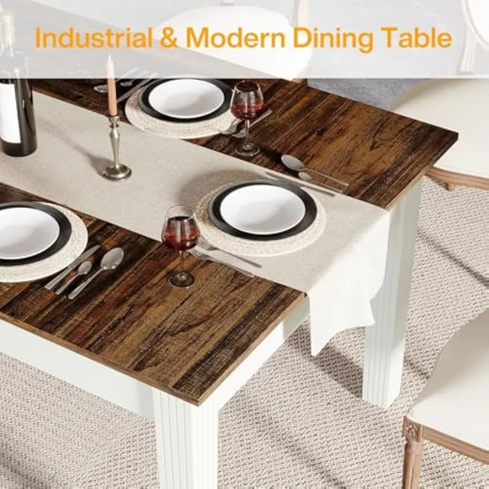 Modern Farmhouse Dining Table for 4-6 People | 62-Inch Rectangular Kitchen Table with Solid Wood Legs