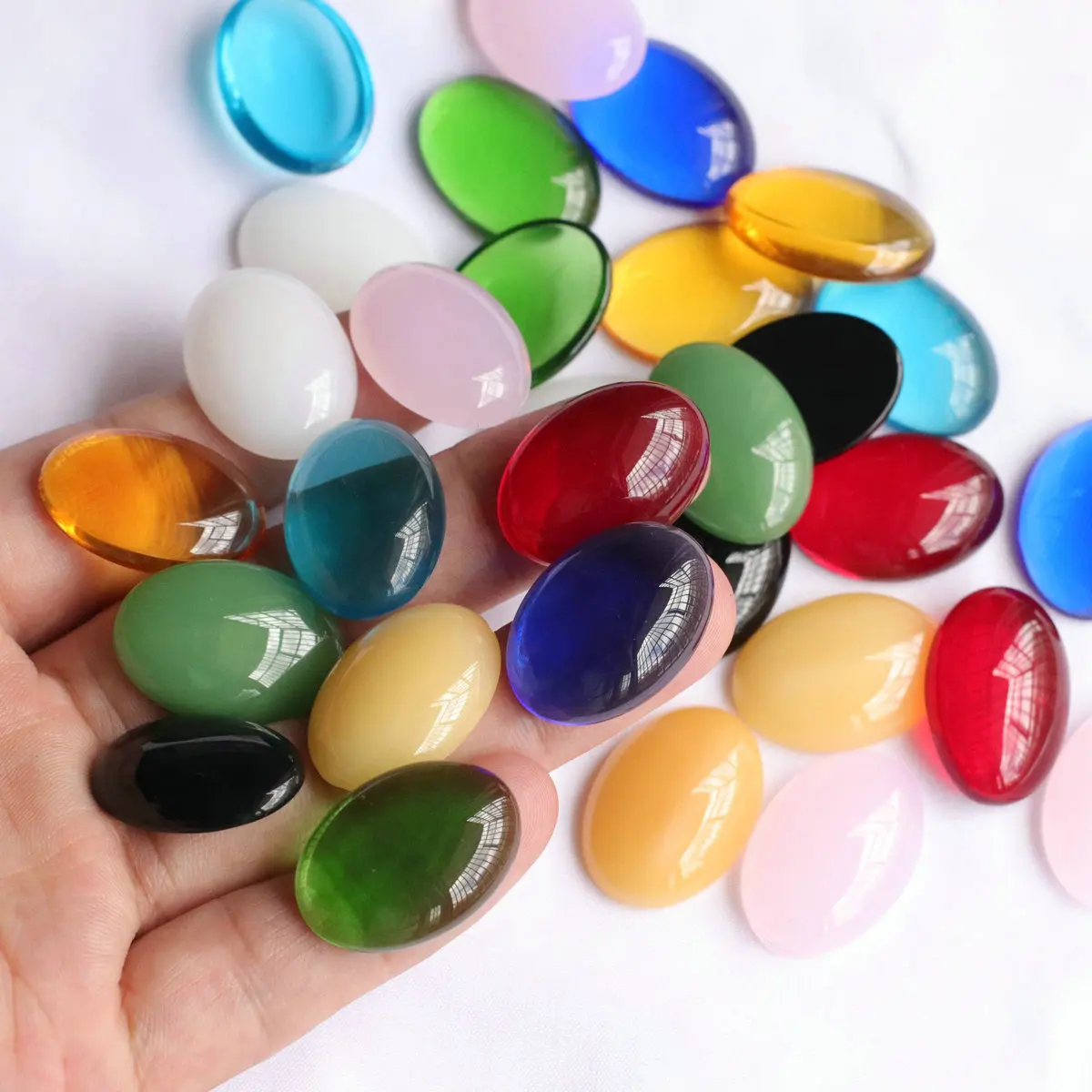 18x25mm Oval Glass Cabochon Imitation Ruby Jade Loose Gemstone Flat Back Beads for Ring Inlay DIY Jewelry Making Aquarium Decor
