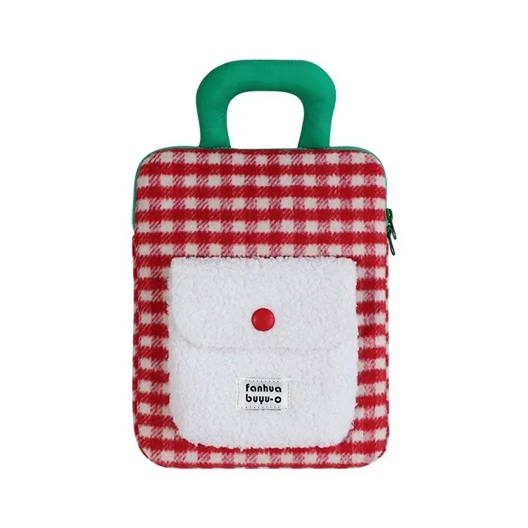 Bolsa de armazenamento de lã para iPad versão coreana, pelúcia macia, portátil, à prova de choque e resistente a quedas, bolsa para tablet de 11 polegadas