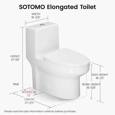 Elongated One Piece Toilet, 12" Rough-In, Compact Design for Bathrooms, 1.1/1.6 GPF Dual Flush toilet, MAP 1000g,, Customized