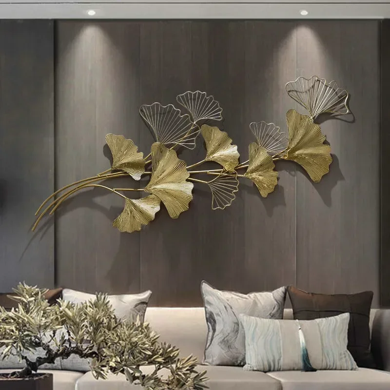 New Chinese style Ginkgo Leaf Metal Wall Hanging Living Room Light Luxury Style Background Hanging Decorations