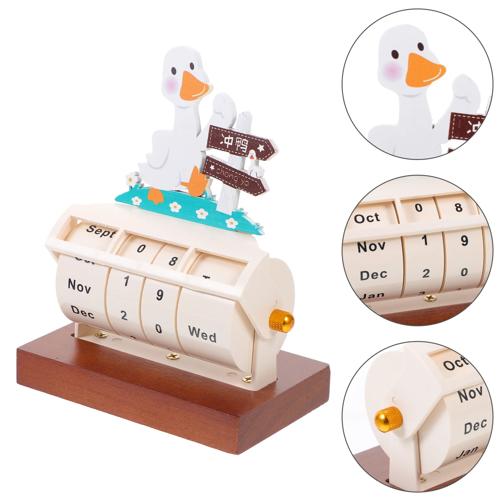

1pc Wooden Perpetual Calendar 2024 Mini Creative Duck Desktop Block Calendar For Office Home Decor Tabletop Standing Organizer