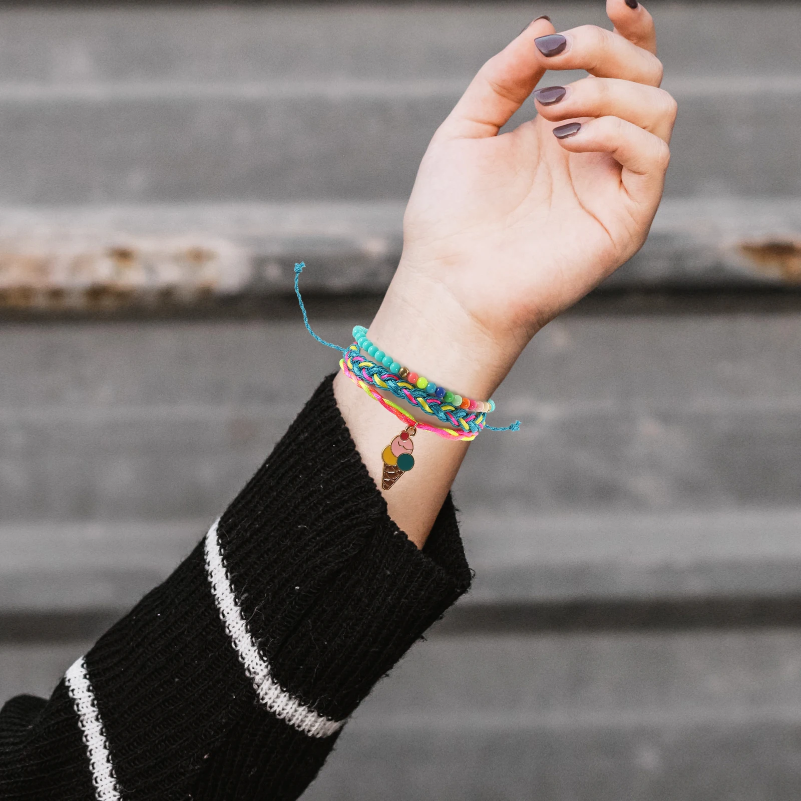 

Braided Bracelet Set Colorful Bead Wax Line Jewelry for Teen Girls Women Beach Bohemian Style Adult Friendship Gifts