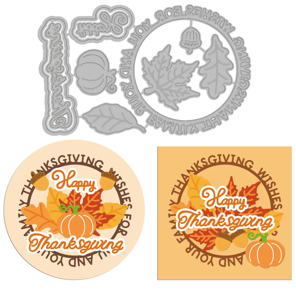 Happy Thanksgiving Embossing Template Mould Words Carbon Steel Die Cuts Food Die Cut for Scrapbooking Card DIY Craft Decoration