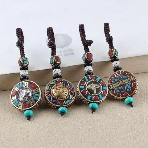 Tibetan Buddha Pendant Keychain Keyring Buddhist Mantra Sign Yoga Charm Car Key Chain For Women Nepal Ethnic Jewelry