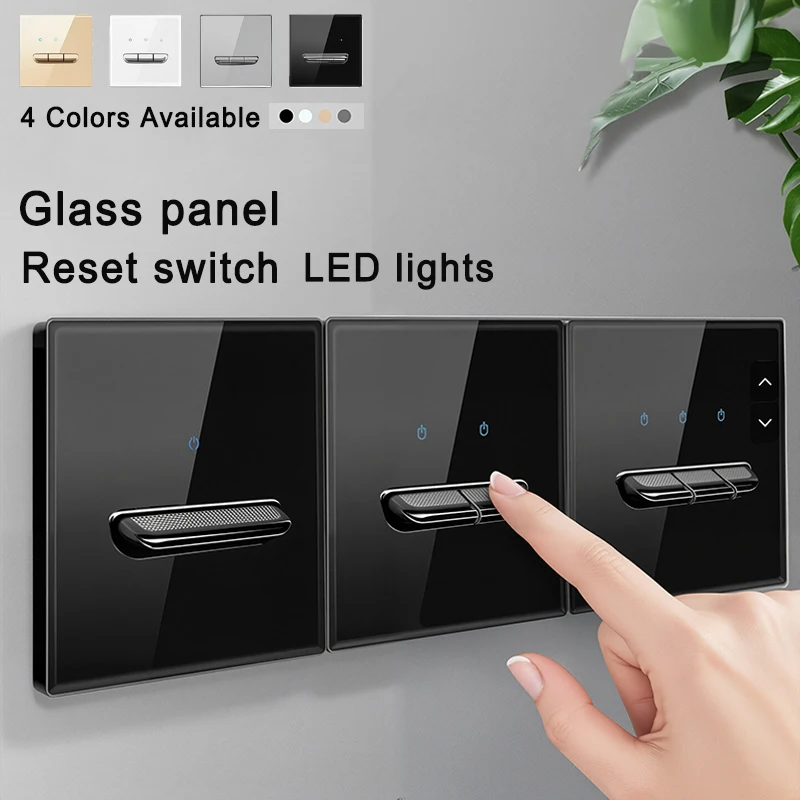 

European Standard Tempered Glass Wall Switch Panel Self-reset LED Indicator 1 2 Way 1 2 3 4 Gang Wall Panel Outlets 2usb Socket